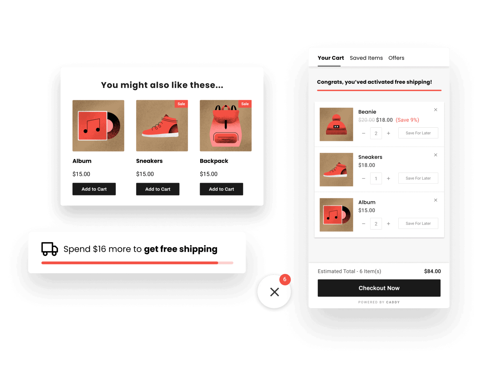 Screens of caddy features